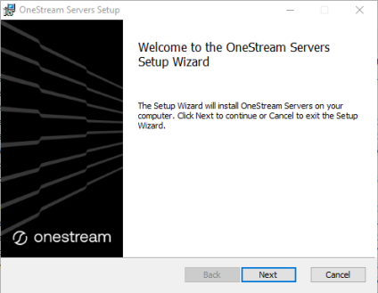Welcome to the OneStream Servers Setup Wizard dialog box